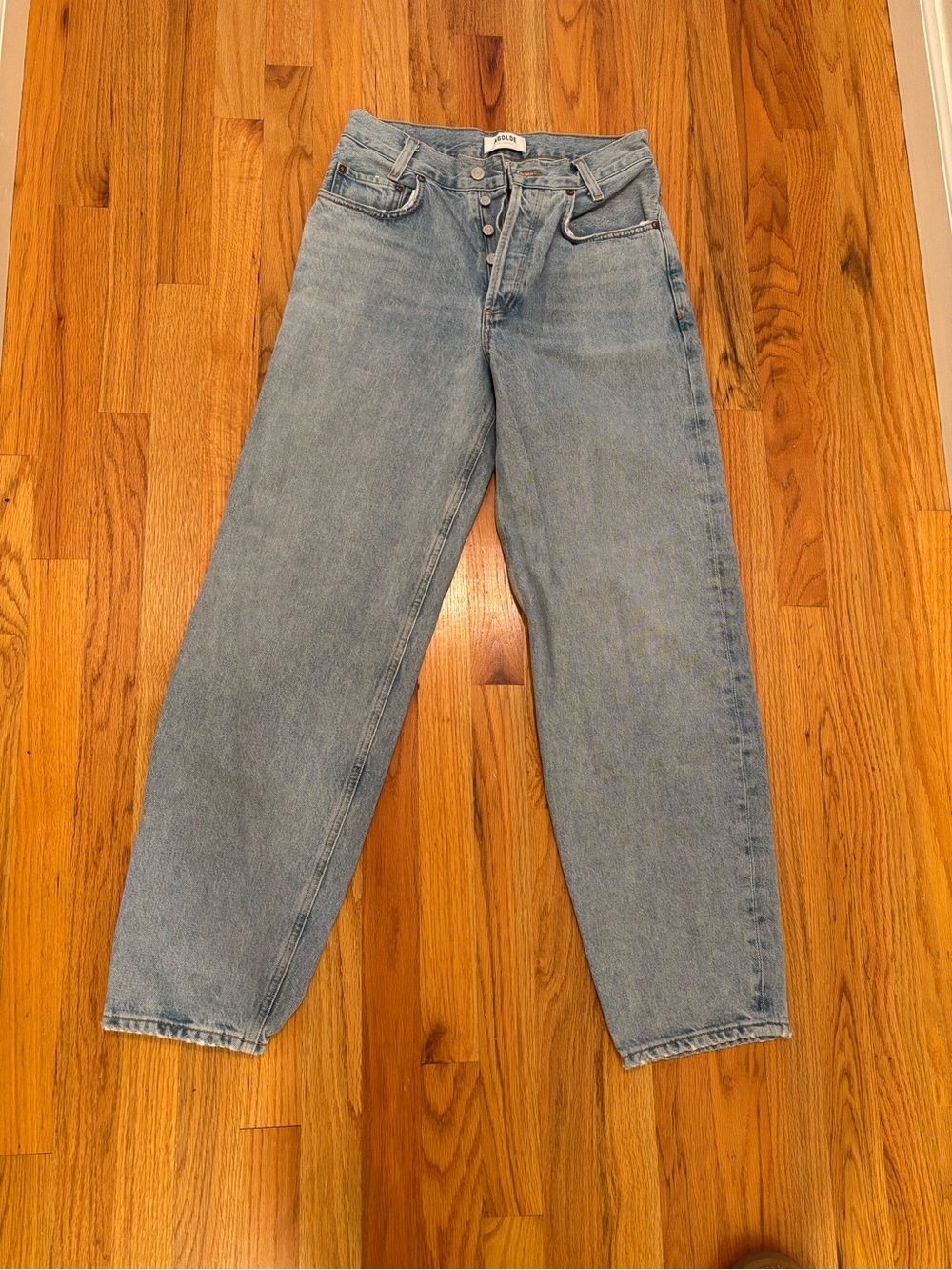 Agolde Women's Light denim  button fly barrel leg Straight Jeans
